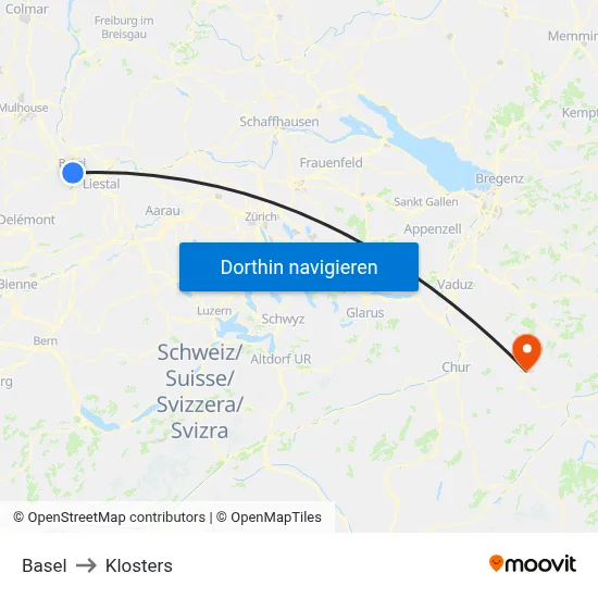 Basel to Klosters map