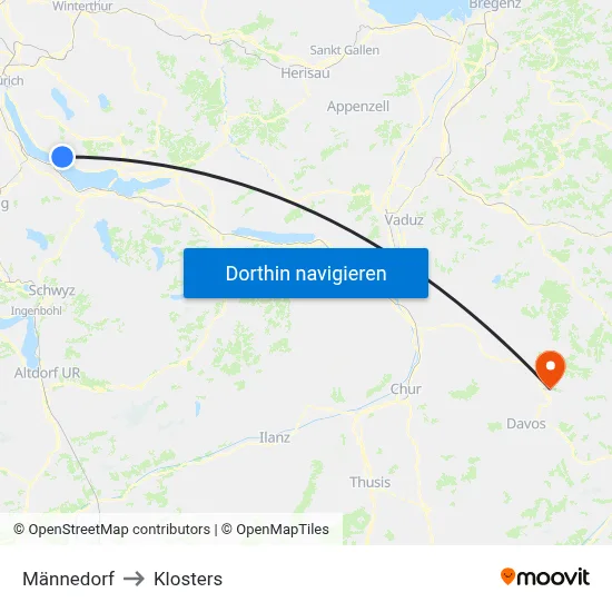Männedorf to Klosters map
