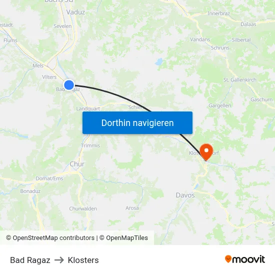 Bad Ragaz to Klosters map