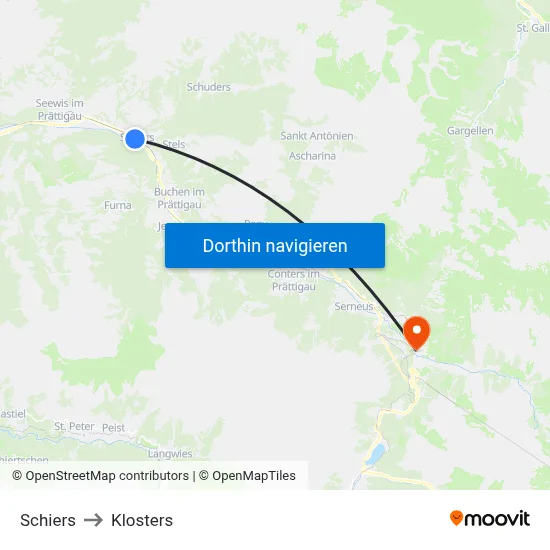 Schiers to Klosters map