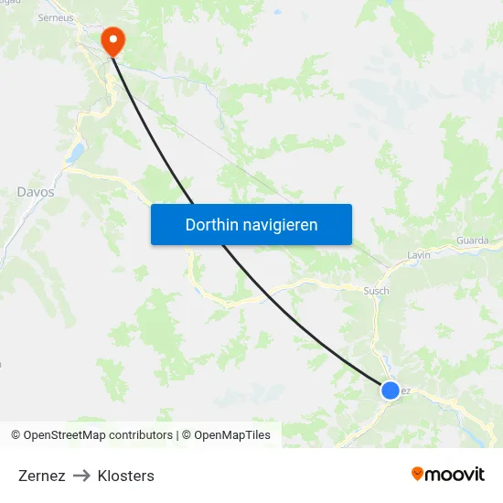 Zernez to Klosters map