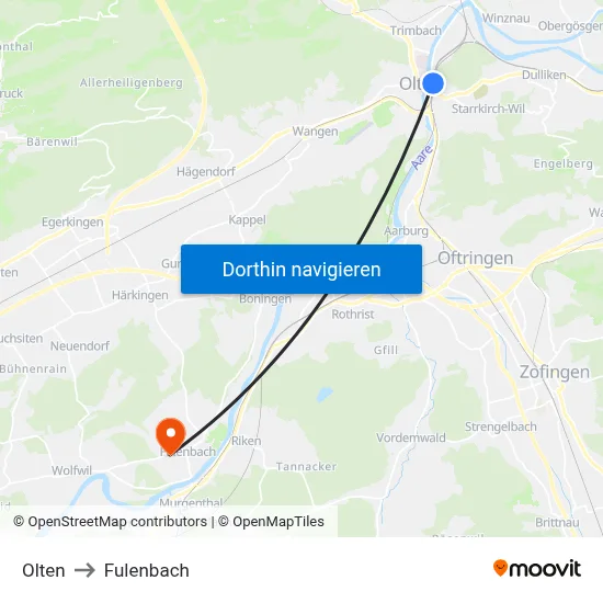 Olten to Fulenbach map