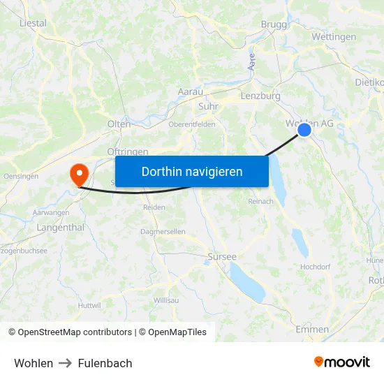 Wohlen to Fulenbach map