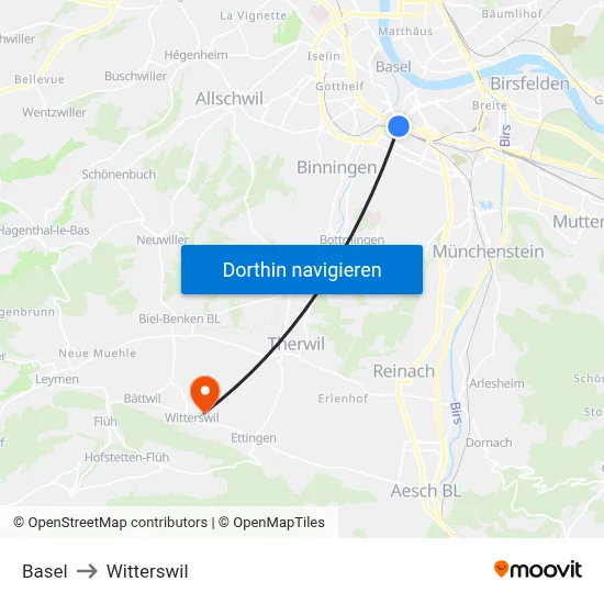 Basel to Witterswil map