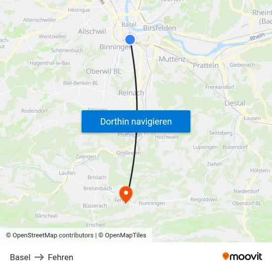 Basel to Fehren map
