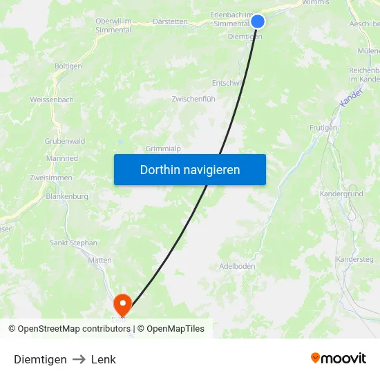 Diemtigen to Lenk map