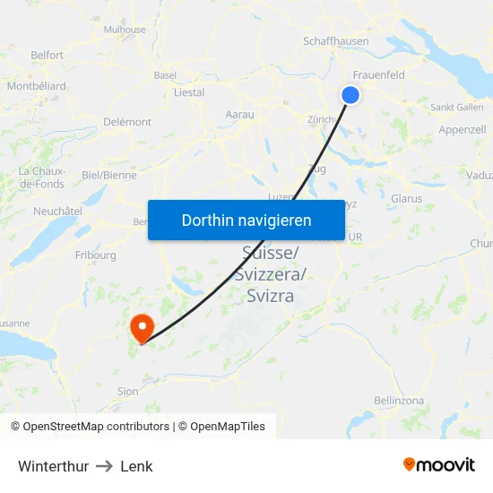 Winterthur to Lenk map