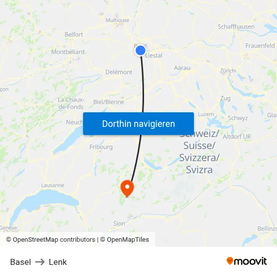 Basel to Lenk map