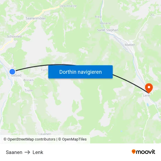 Saanen to Lenk map