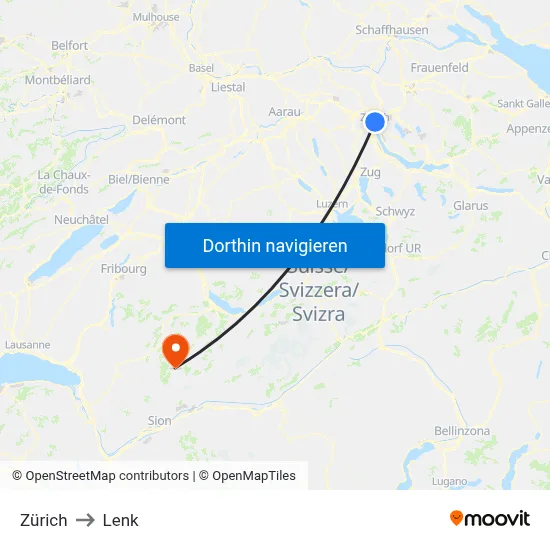 Zürich to Lenk map
