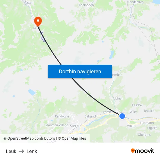 Leuk to Lenk map