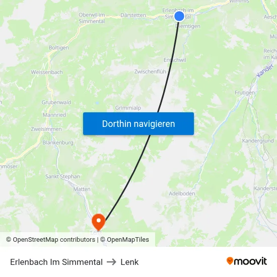 Erlenbach Im Simmental to Lenk map