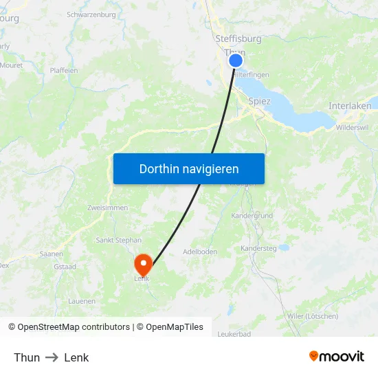 Thun to Lenk map