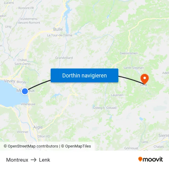 Montreux to Lenk map