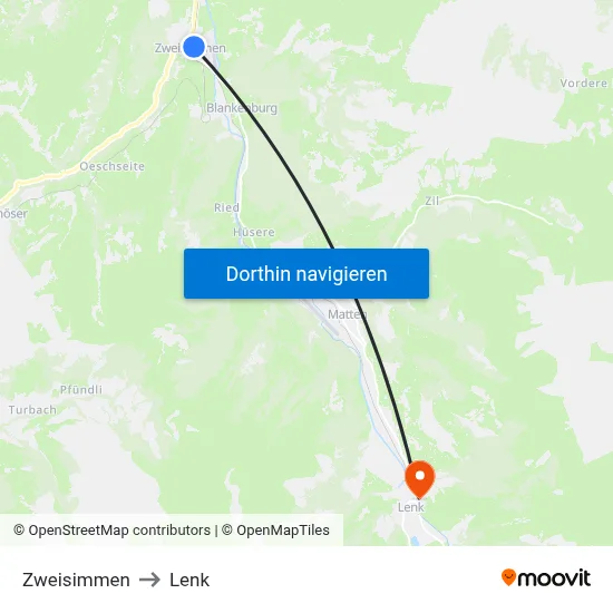 Zweisimmen to Lenk map