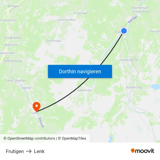 Frutigen to Lenk map