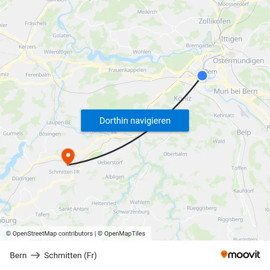 Bern to Schmitten (Fr) map