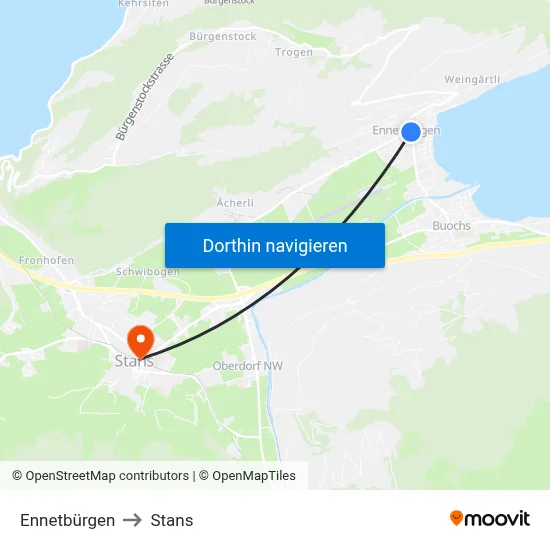 Ennetbürgen to Stans map
