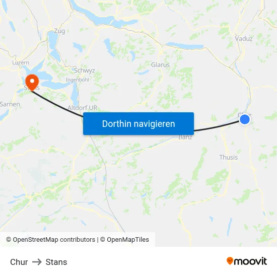 Chur to Stans map