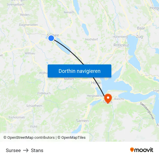 Sursee to Stans map