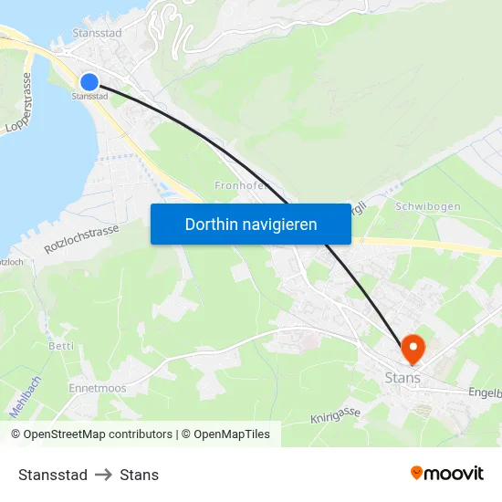 Stansstad to Stans map
