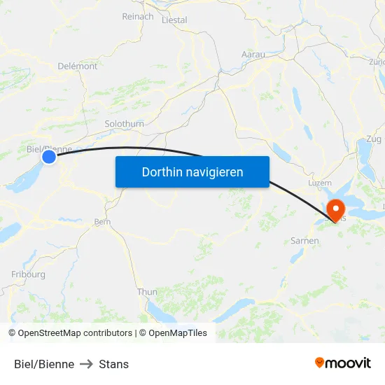 Biel/Bienne to Stans map