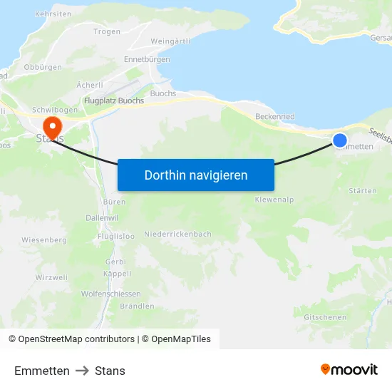 Emmetten to Stans map