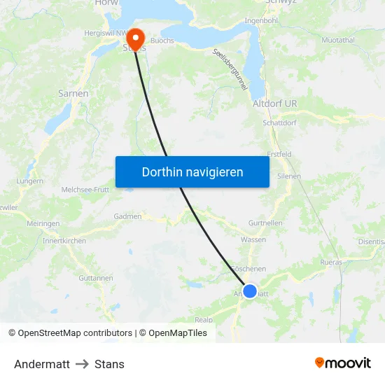 Andermatt to Stans map