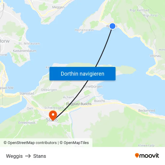 Weggis to Stans map