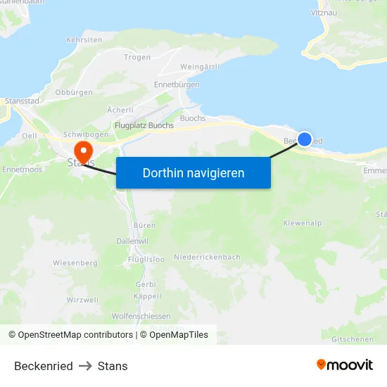 Beckenried to Stans map