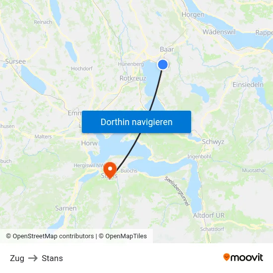 Zug to Stans map