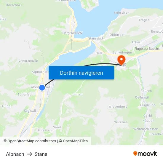 Alpnach to Stans map