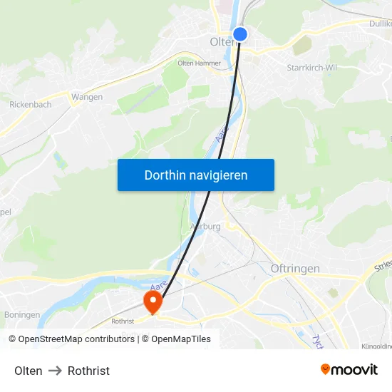 Olten to Rothrist map