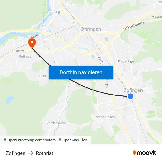 Zofingen to Rothrist map