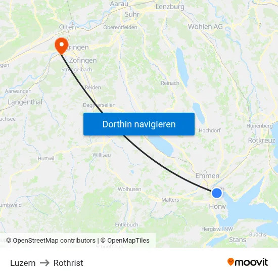 Luzern to Rothrist map
