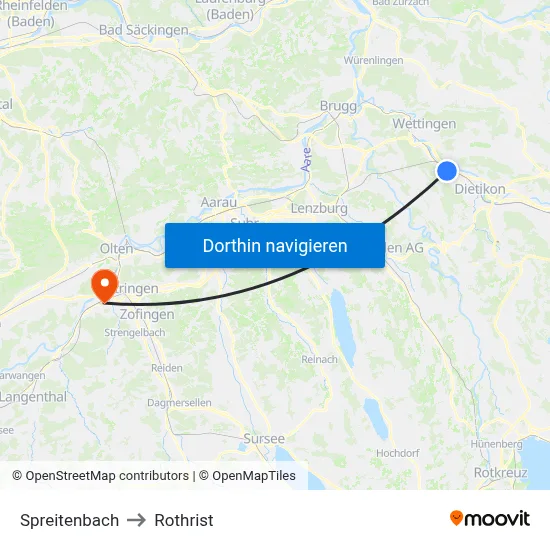 Spreitenbach to Rothrist map