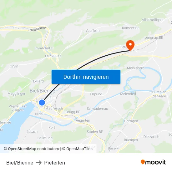 Biel/Bienne to Pieterlen map