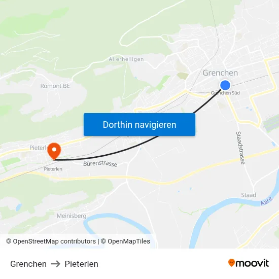 Grenchen to Pieterlen map
