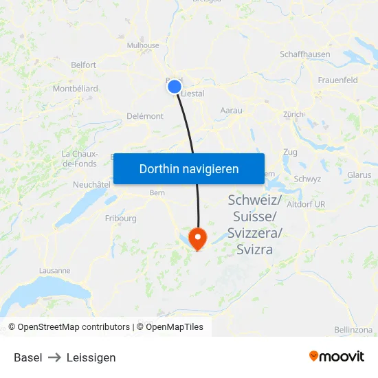 Basel to Leissigen map