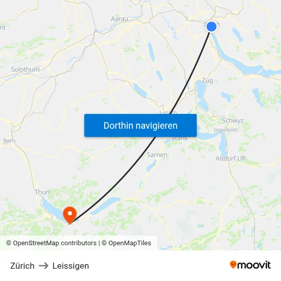Zürich to Leissigen map