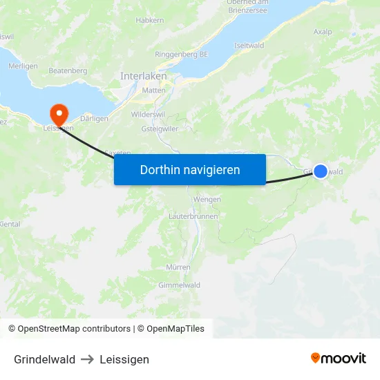 Grindelwald to Leissigen map