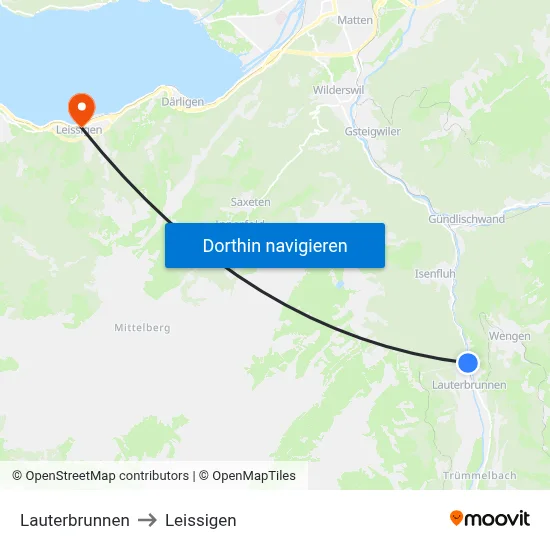 Lauterbrunnen to Leissigen map