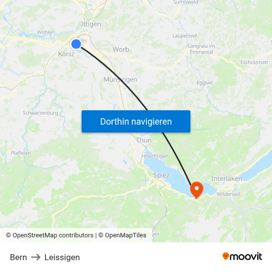 Bern to Leissigen map