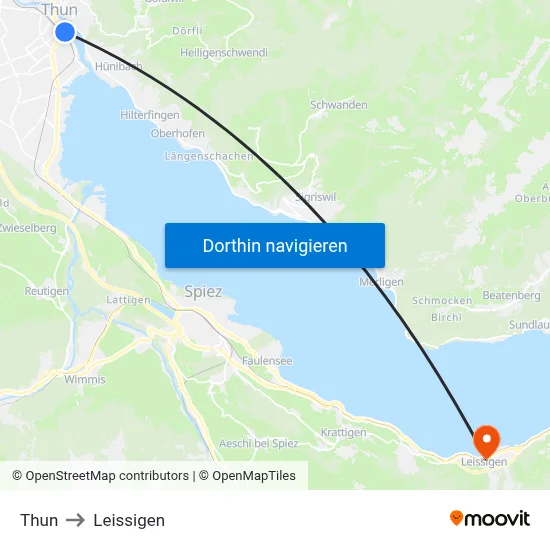 Thun to Leissigen map