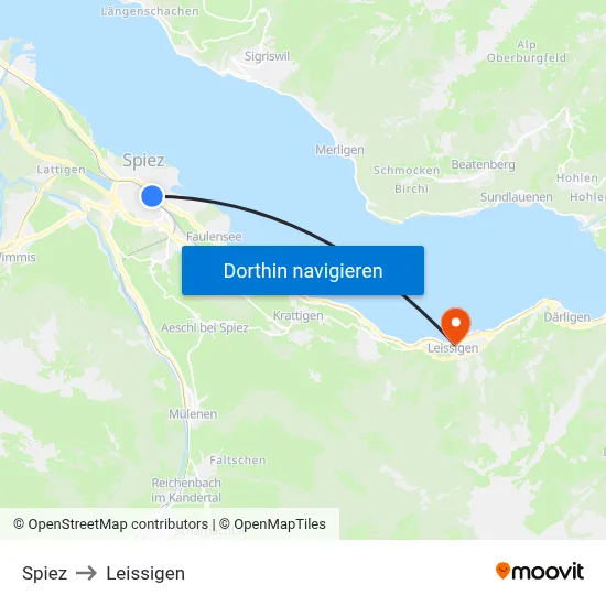 Spiez to Leissigen map