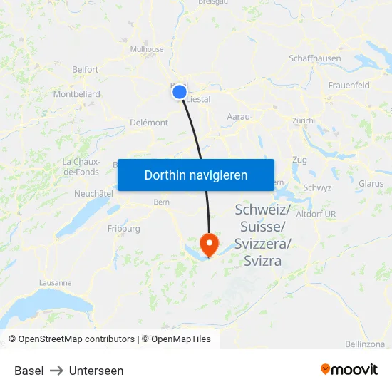 Basel to Unterseen map
