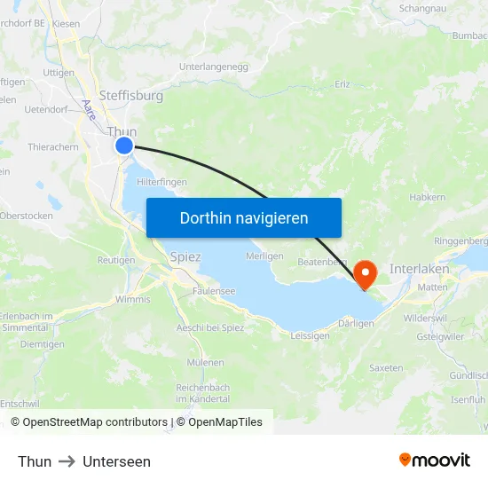 Thun to Unterseen map
