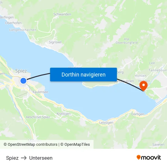 Spiez to Unterseen map