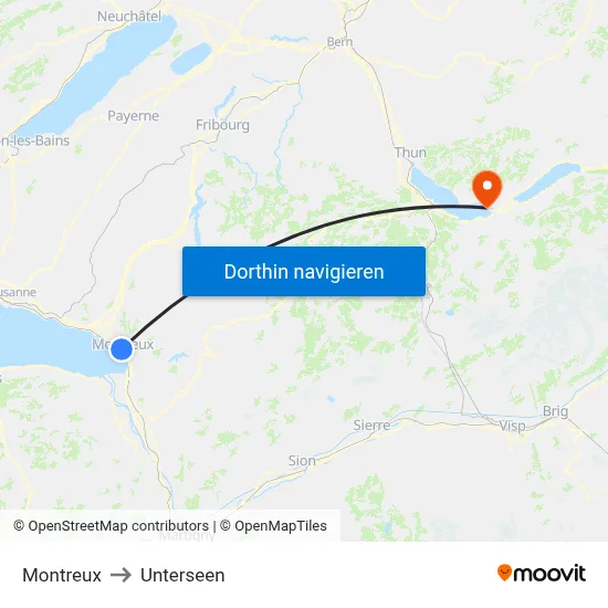 Montreux to Unterseen map