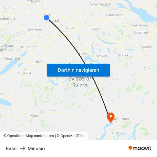 Basel to Minusio map